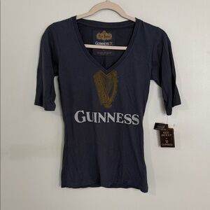 Guinness Navy V-Neck Tee with Gold Harp and White Logo